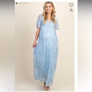 PinkBlush Light Blue Lace Mesh Overlay Maternity Maxi Dress